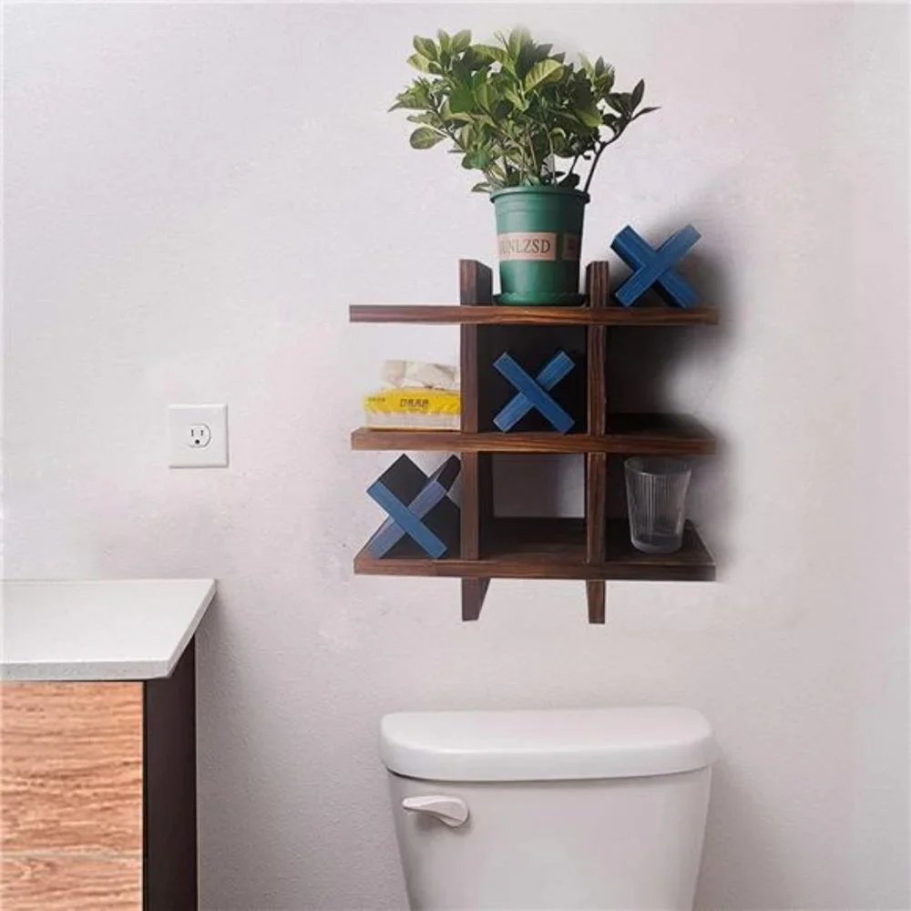 Pine Wood Tic-Tac-Toe Toilet Paper Holder Stand for Bathroom